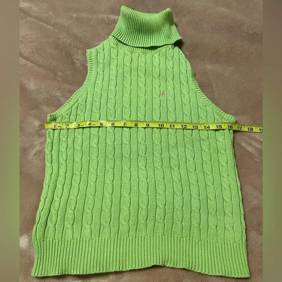Ralph Lauren lime green cable knit polo sleeveless turtleneck sweater - M - Picture 4 of 9